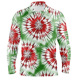 Green, red, white Christmas tie dye pattern Mens golf polo shirt custom golf tops mens, golfing gifts NQS6529