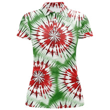 Load image into Gallery viewer, Green, red and white Christmas tie dye pattern Womens golf polo shirts custom golf tops for ladies NQS6529