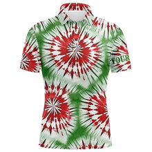 Load image into Gallery viewer, Green, red, white Christmas tie dye pattern Mens golf polo shirt custom golf tops mens, golfing gifts NQS6529