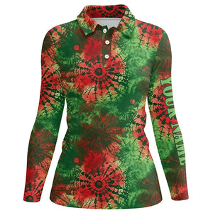 Green and red Christmas tie dye pattern Womens golf polo shirts custom golf tops for ladies NQS6530