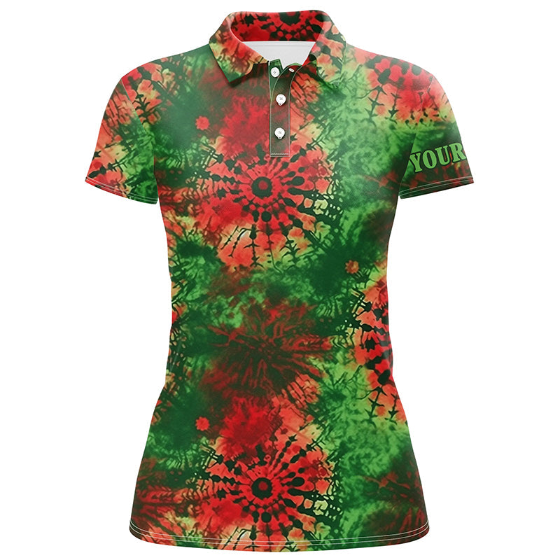 Green and red Christmas tie dye pattern Womens golf polo shirts custom golf tops for ladies NQS6530