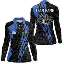 Load image into Gallery viewer, Black bowling camo Women bowling polo shirt Custom bowling strike team league jerseys | Blue NQS6771