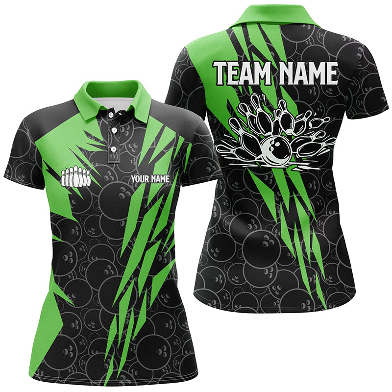 Black bowling camo Women bowling polo shirt Custom bowling strike team league jerseys | Green NQS6772