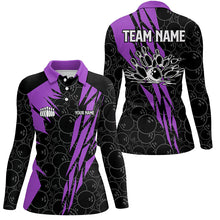 Load image into Gallery viewer, Black bowling camo Women bowling polo shirt Custom bowling strike team league jerseys | Purple NQS6773