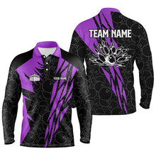 Load image into Gallery viewer, Black bowling camo Mens polo bowling shirt Custom bowling strike team league jerseys | Purple NQS6773