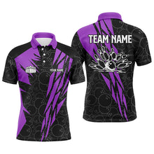 Load image into Gallery viewer, Black bowling camo Mens polo bowling shirt Custom bowling strike team league jerseys | Purple NQS6773