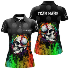 Load image into Gallery viewer, Personalized Womens golf polos shirt custom rainbow flame skull fire black ladies golf apparel NQS7125