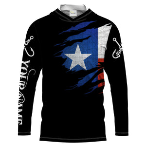 TX fishing fish on black Texas flag Customize name long sleeves fishing shirts NQS1582