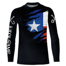 Load image into Gallery viewer, TX fishing fish on black Texas flag Customize name long sleeves fishing shirts NQS1582