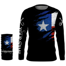 Load image into Gallery viewer, TX fishing fish on black Texas flag Customize name long sleeves fishing shirts NQS1582