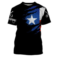 Load image into Gallery viewer, TX fishing fish on black Texas flag Customize name long sleeves fishing shirts NQS1582