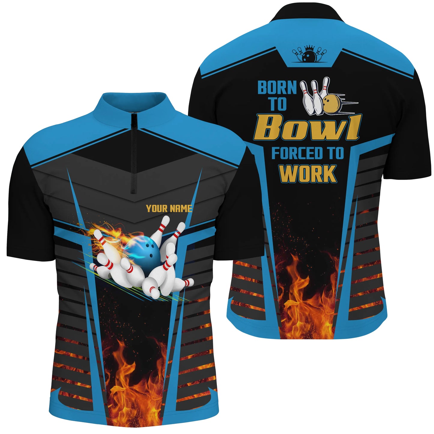 Custom bowling shirt for men – personalized team jersey front view