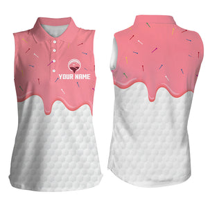 Women sleeveless polo shirts custom pink Ice Cream Melting On Golf Ball, golf gifts for ladies NQS6995