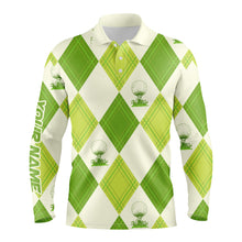 Load image into Gallery viewer, Mens polo golf tops custom name green pattern shirts personalized gifts for golf lovers NQS3430