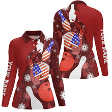 Load image into Gallery viewer, Personalized Christmas American flag Bowling Polo shirt For women custom red bowling team jerseys NQS6805