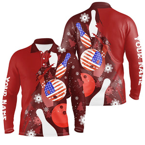 Personalized Christmas American flag Bowling Polo Shirts For Men custom red bowling team jerseys NQS6805