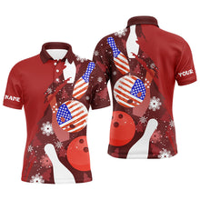 Load image into Gallery viewer, Personalized Christmas American flag Bowling Polo Shirts For Men custom red bowling team jerseys NQS6805