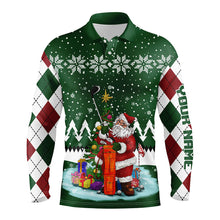 Load image into Gallery viewer, Ugly Christmas green argyle pattern golf shirt custom Mens golf polo shirt Santa Golfer Christmas gift NQS6542