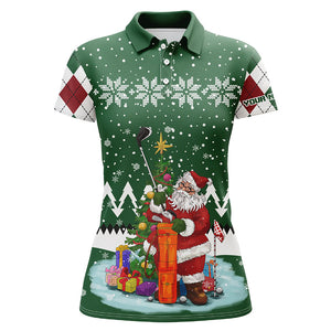 Ugly Christmas green argyle pattern golf shirt custom Womens polo shirt Santa Golfer Christmas gift NQS6542