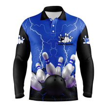 Load image into Gallery viewer, Blue personalized bowling shirt for men – custom name design side view