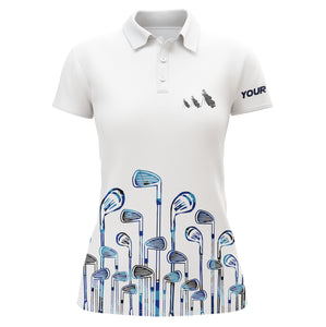 Custom name Golf clubs white and blue Women golf polo shirt, plus size womens golf shirt NQS3577