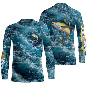 Tuna saltwater fishing custom blue sea wave ocean camo fishing tournament long sleeve fishing shirts NQS4887