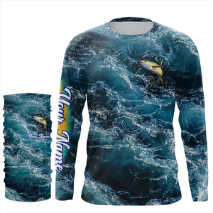 Tuna saltwater fishing custom blue sea wave ocean camo fishing tournament long sleeve fishing shirts NQS4887