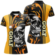 Load image into Gallery viewer, Personalized Womens golf polo shirts custom black and yellow skull golf top for ladies, golfing gifts NQS7274