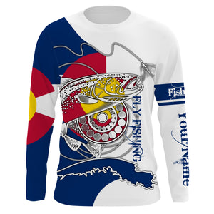 Trouts fly fishing Colorado flag Custom Name UV sun protection UPF 30+ performance fly fishing shirts NQS3580