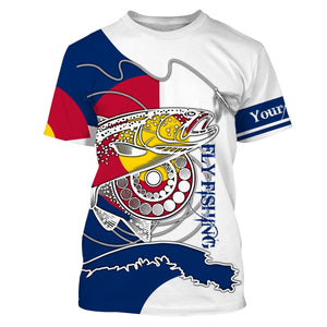 Trouts fly fishing Colorado flag Custom Name UV sun protection UPF 30+ performance fly fishing shirts NQS3580