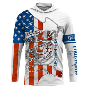 Trouts fly fishing American flag Custom Name UV sun protection UPF 30+ performance fly fishing shirts NQS3581