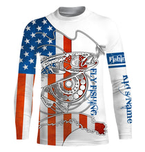 Load image into Gallery viewer, Trouts fly fishing American flag Custom Name UV sun protection UPF 30+ performance fly fishing shirts NQS3581