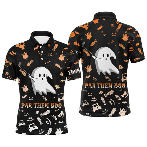 Funny black orange Halloween background mens golf polo shirts custom par then boo, unique golf gifts NQS6352