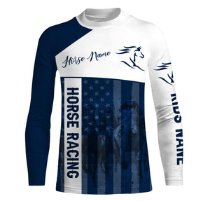 American horse running racing blue Customize Name and Horse name 3D All Over Printed Shirts NQS2805