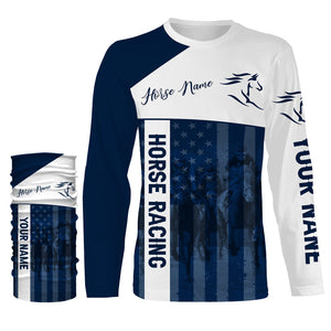 American horse running racing blue Customize Name and Horse name 3D All Over Printed Shirts NQS2805