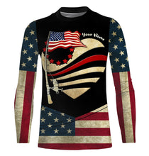 Load image into Gallery viewer, American Flag fishing rod Custom Name US flag long sleeves, hooded fishing shirt, Personalized Gifts for Fisherman NQS2930