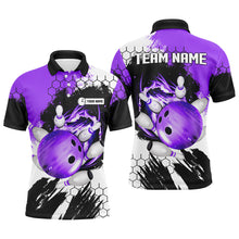 Load image into Gallery viewer, Purple Flame bowling ball and pins jerseys Custom Team League Bowling Polo Shirts For Men NQS6578
