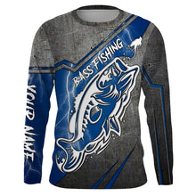 Load image into Gallery viewer, Largemouth bass fishing tattoo Custom Name 3D All over printed Fishing Shirts UV protection UPF 30+, blue lightning fishing jerseys NQS2816