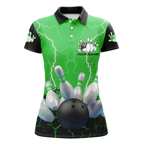 Green lightning Women bowling polo shirts, custom Team league bowling shirts female bowling uniform NQS7280