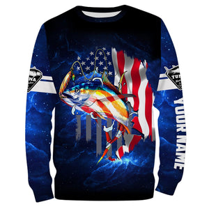 Tuna Fishing 3D American Flag patriotic Customize name All over print shirts NQS447