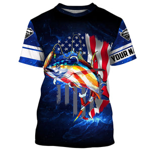 Tuna Fishing 3D American Flag patriotic Customize name All over print shirts NQS447