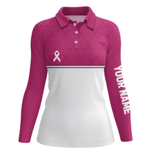 Load image into Gallery viewer, Pink white Breast Cancer Awareness golf shirts custom Women golf polo pink ribbon golf shirts NQS6372