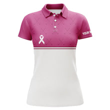 Load image into Gallery viewer, Pink white Breast Cancer Awareness golf shirts custom Women golf polo pink ribbon golf shirts NQS6372