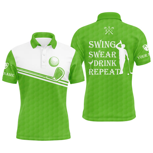 Mens golf polo shirt swing swear drink repeat custom name green white men golf shirts NQS4324