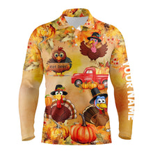 Load image into Gallery viewer, Funny Thanksgiving Turkey Mens golf polo shirt custom Pumpkin Autumn Fall Leaves golf tops for men NQS6851