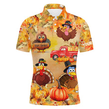 Load image into Gallery viewer, Funny Thanksgiving Turkey Mens golf polo shirt custom Pumpkin Autumn Fall Leaves golf tops for men NQS6851