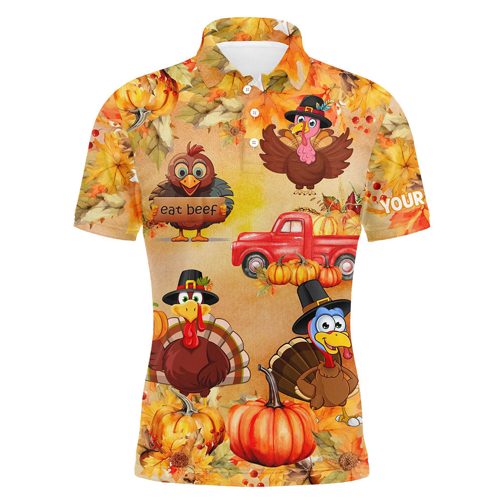 Funny Thanksgiving Turkey Mens golf polo shirt custom Pumpkin Autumn Fall Leaves golf tops for men NQS6851