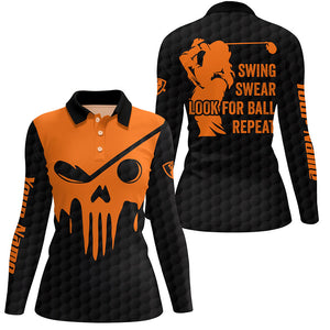 Swing swear look for ball repeat custom name orange golf skull black womens Halloween golf polo shirts NQS6591