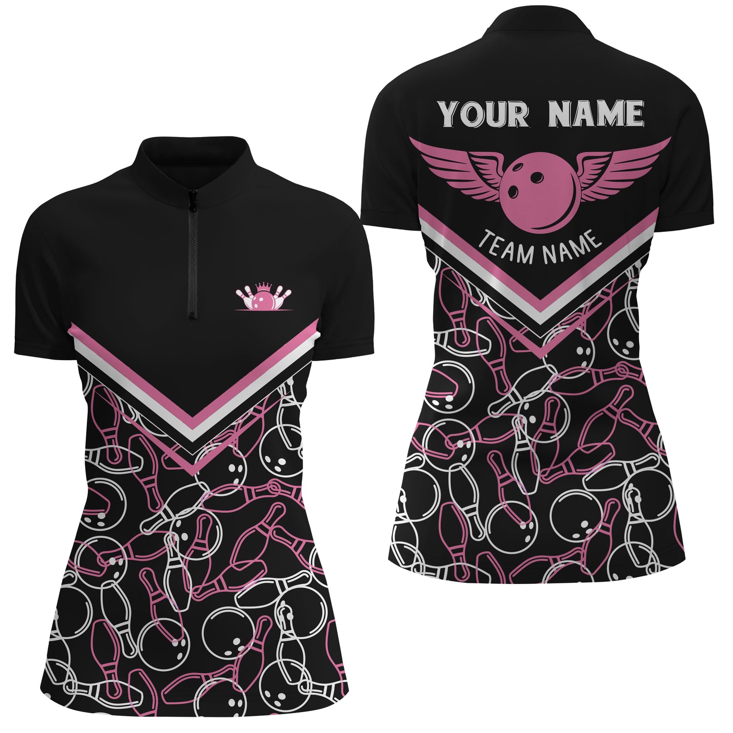 Custom bowling shirt for women – personalized team jersey front view