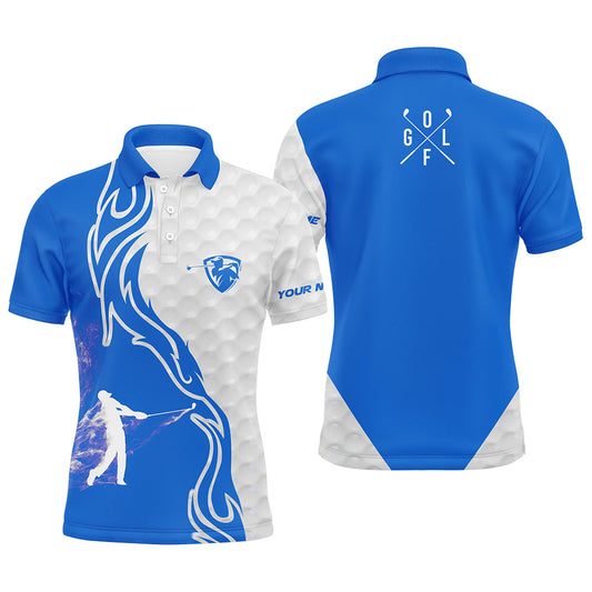 Blue and white golf player long sleeve golf polo shirts for mens custom name golf gift for golf dad NQS5234